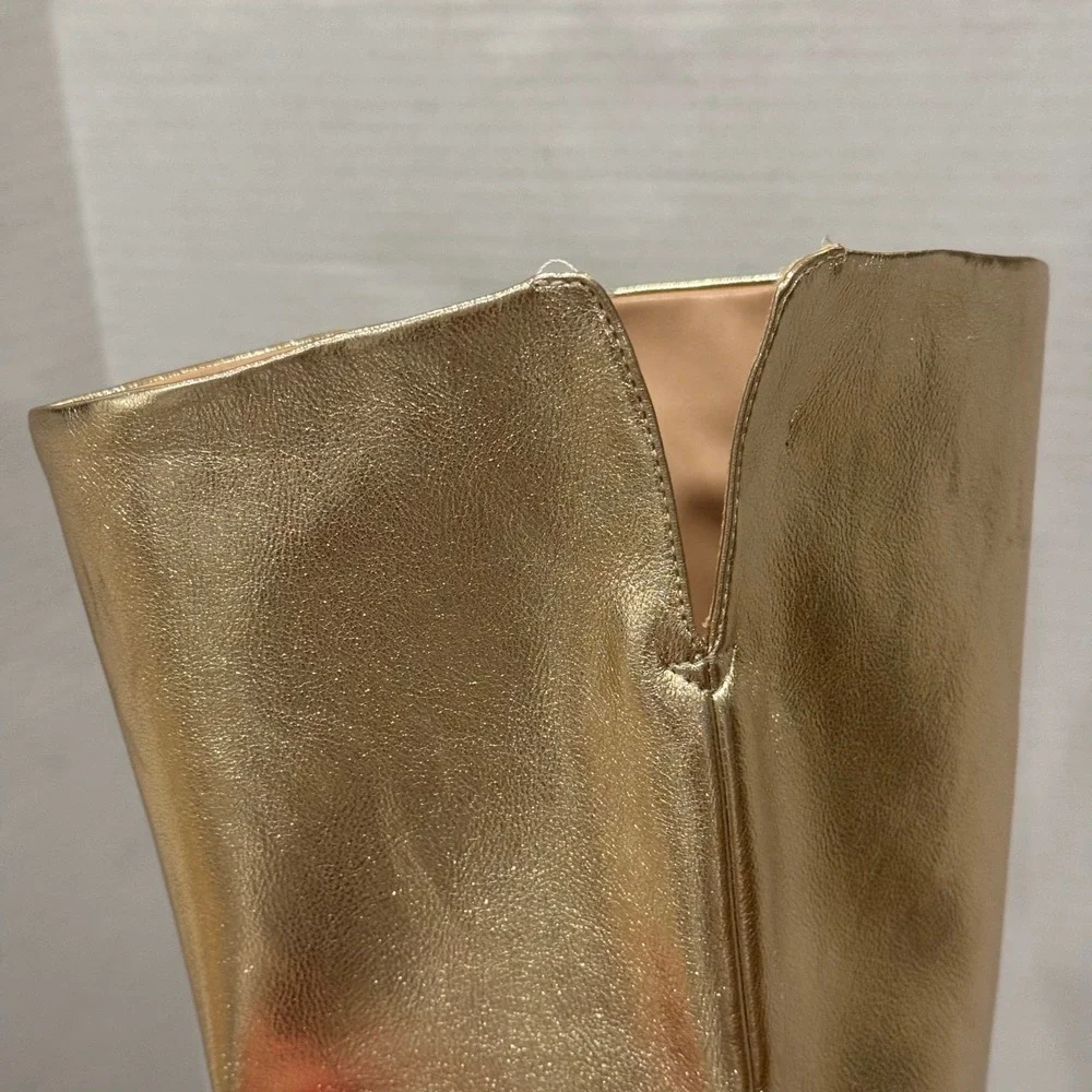 NEW Brian Atwood Express Express Over The Knee Boots‎ Gold Metallic Thigh High 6